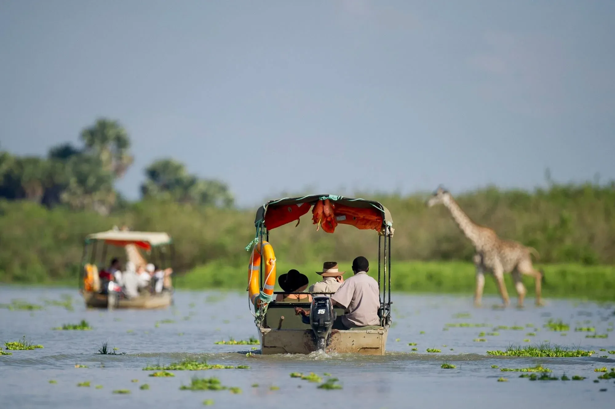 A boat safari gliding down the Rufiji River in the Selous Game Reserve, Tanzania