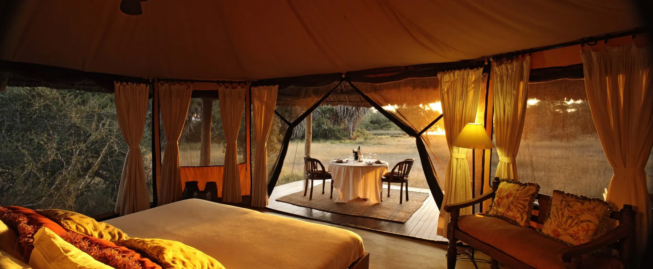 A luxury glamping camp overlooking the Rufiji delta in the Selous Game Reserve, Tanzania